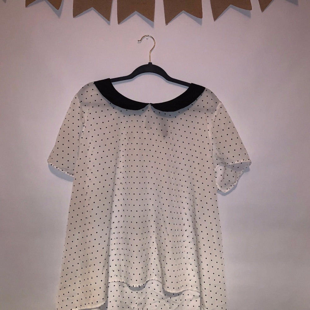 PLUS SIZE BLACK WHITE POLKA DOT BLOUSE